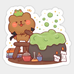 Cute Bear Vampire with Cauldron Sticker